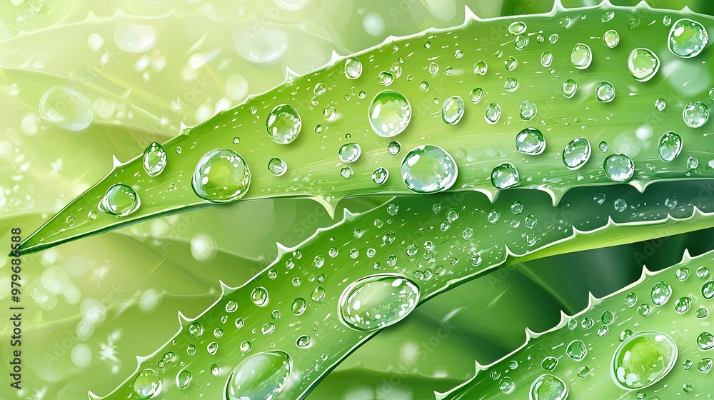 drops of water on aloe vera. Selective focus drops of water on aloe vera. Selective focus