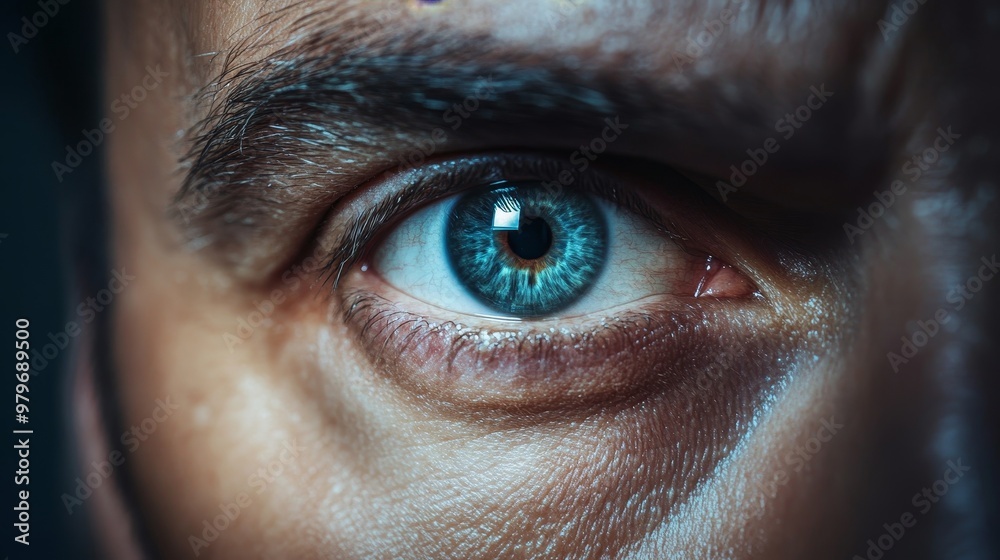 A man's eye is open and has a blue color A man's eye is open and has a blue color
