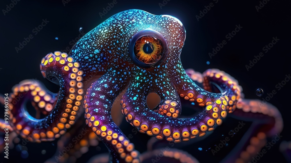 Vibrant octopus with glowing colors and intricate patterns, showcasing underwater beauty and marine life. Vibrant octopus with glowing colors and intricate patterns, showcasing underwater beauty and marine life.