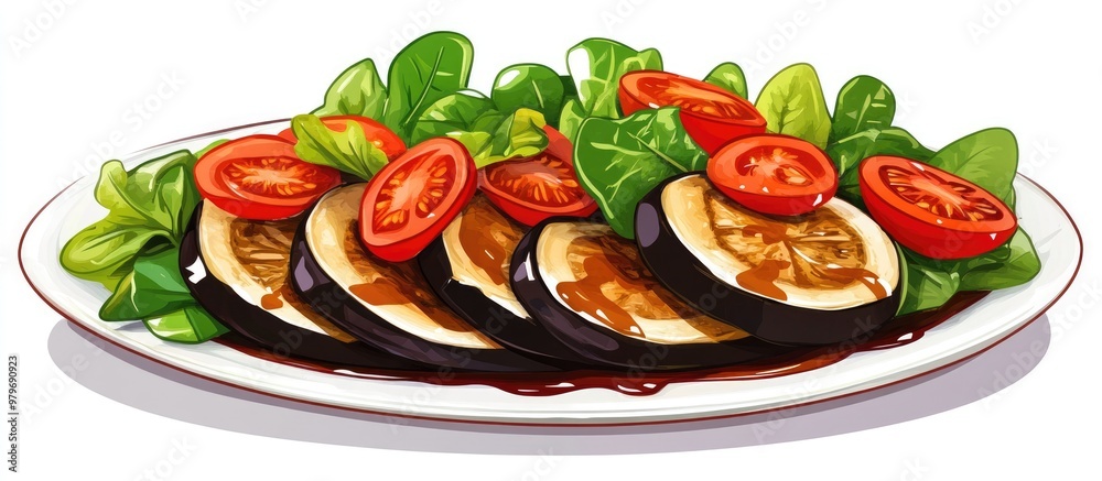 Eggplant tomato and green salad drizzled with soy sauce Eggplant tomato and green salad drizzled with soy sauce