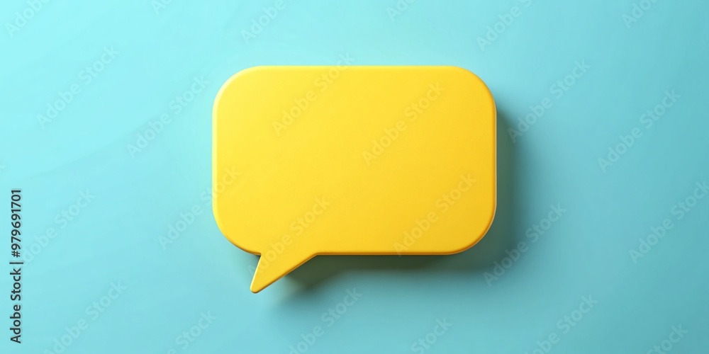 Yellow speech bubble icon with a white center and subtle shadow, set against a light blue background, conveying Yellow speech bubble icon with a white center and subtle shadow, set against a light blue background, conveying