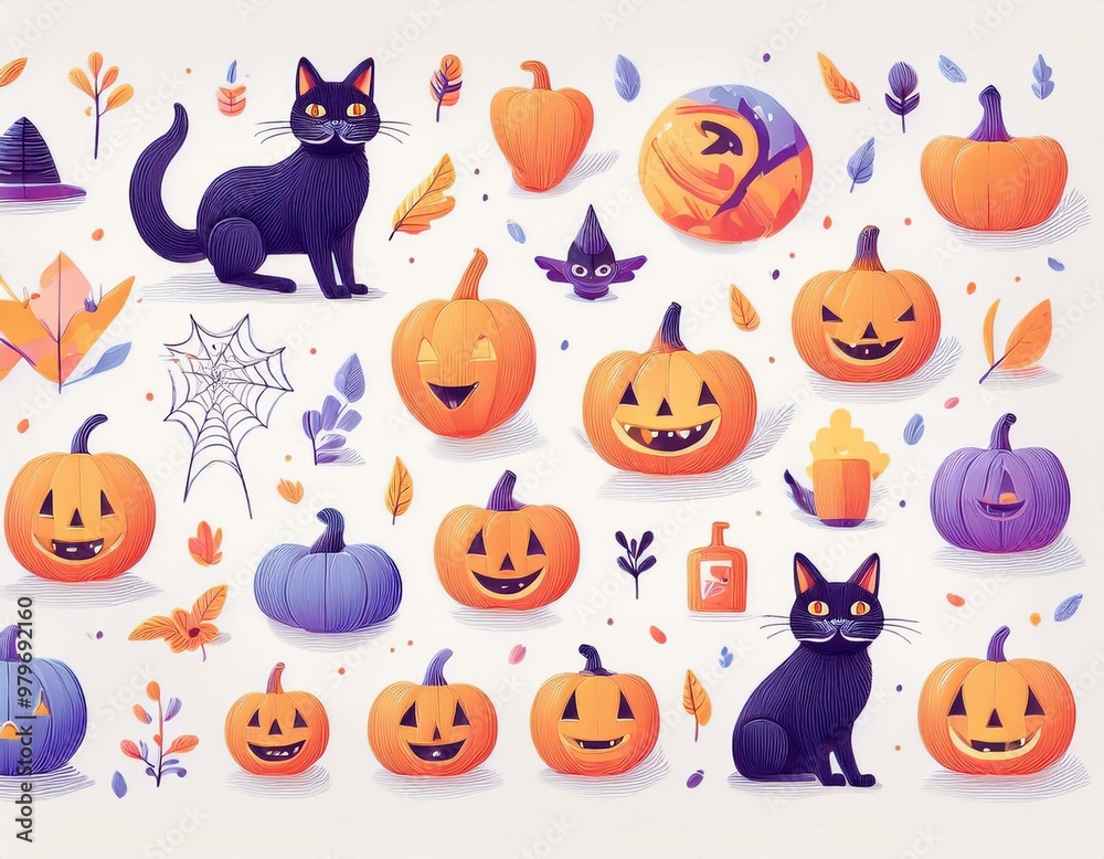 Obraz premium ハロウィンのイラストセット