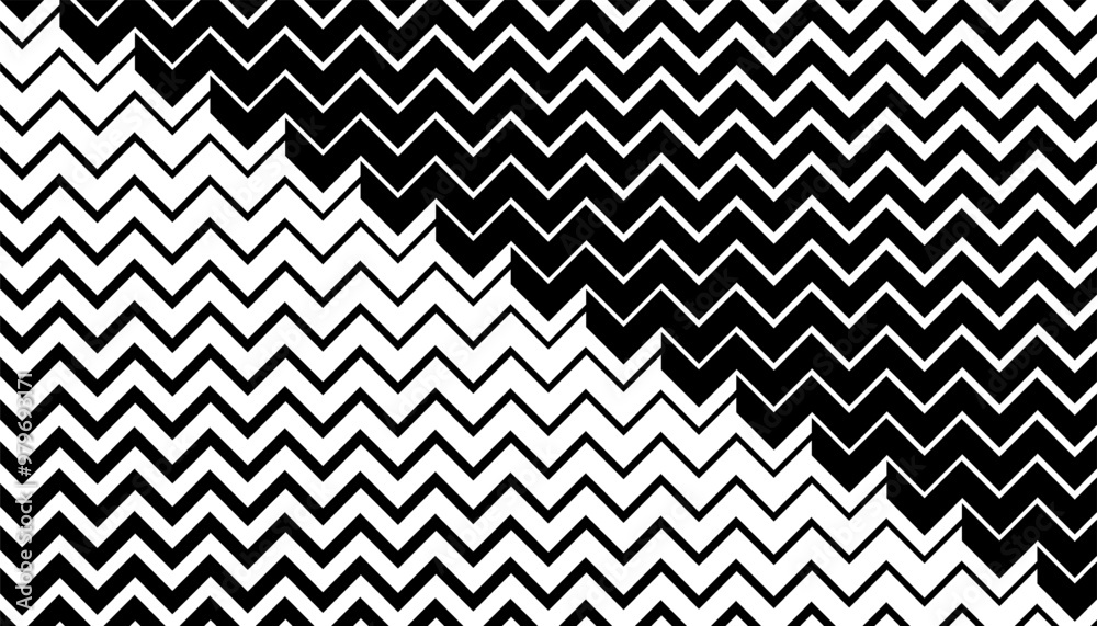 Black and white transition seamless pattern. With zigzag lines effect. Vector Format Illustration 