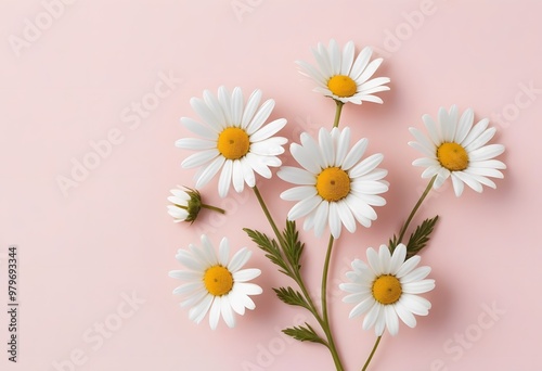 Bouquet of daisy flowers isolated on pink background, close up