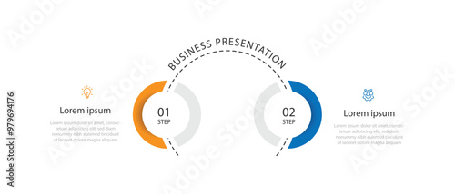 Business template infographic vector element with icons and 2 step line process can be used for workflow, business information, presentation data, and web graphic design 
