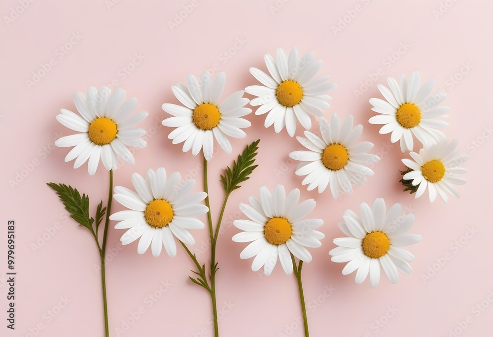 Fototapeta premium Bouquet of daisy flowers isolated on pink background, close up