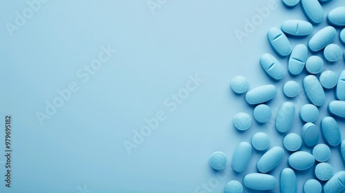 Blue pills on blue background generative ai