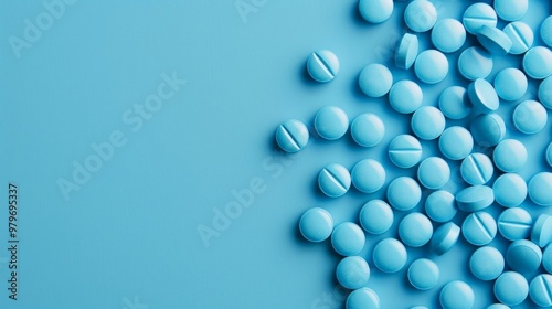 Blue pills on blue background generative ai