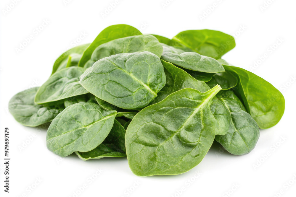 A vibrant pile of fresh green baby spinach leaves A vibrant pile of fresh green baby spinach leaves