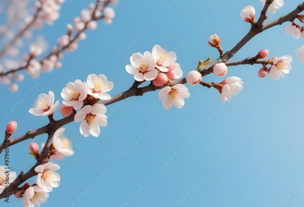 Beautiful branches of white Cherry blossoms on the tree under sky background.
Beautiful branches of white Cherry blossoms on the tree under sky background.