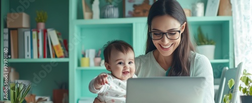 The Happy Mother with Laptop