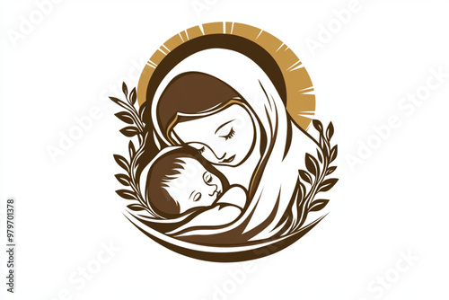 Vector stylized logo of holy mother mary , isolated on white background	