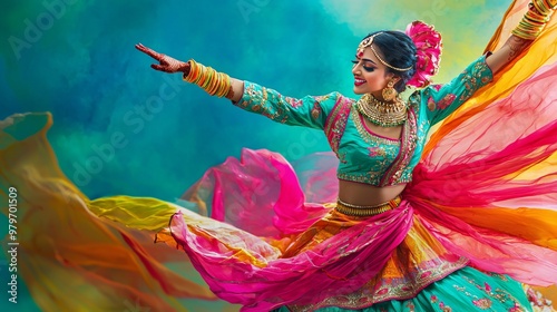 Wallpaper Mural Indian Bollywood Dancer Performing in a Colorful Festive Setting Torontodigital.ca