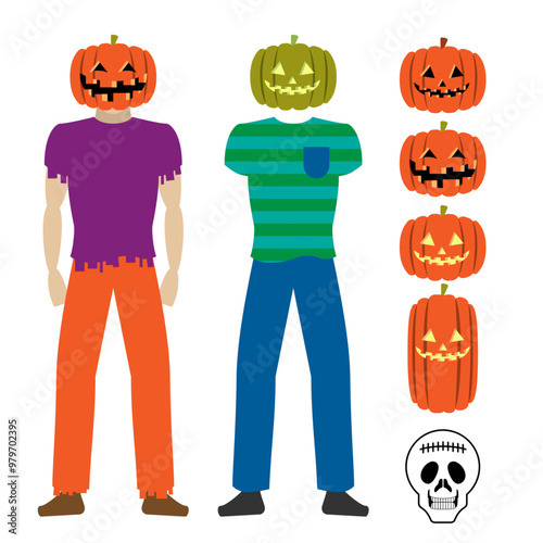 ハロウィンの仮装をした男性のセットイラスト