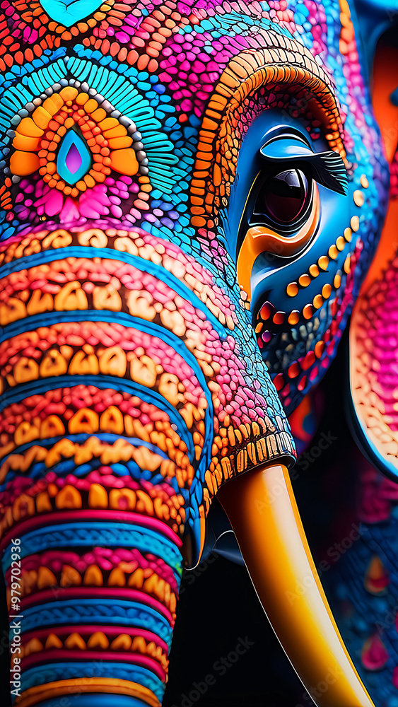 Obraz premium close up elephant face colorful rainbow ornate abstract design art 