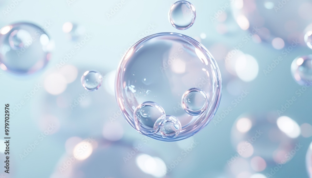 A 3D illustration of glowing hydration bubbles gently penetrating the skin surface, visualizing the effects of moisturizing serums.
