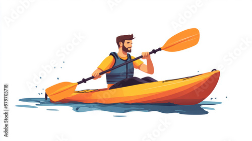 Vector illustration of a man kayaking in water