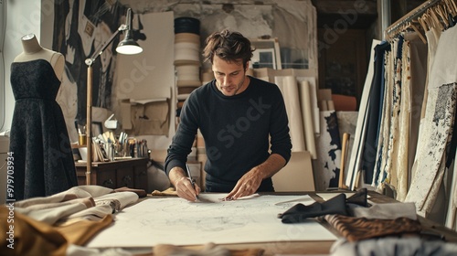 Wallpaper Mural Fashion Designer Working on a New Design in His Studio Torontodigital.ca