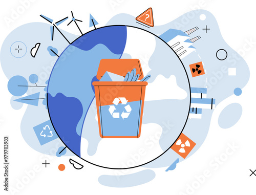 Waste recycling. Vector illustration. The destruction forests and ecosystems can be mitigated through responsible waste management A clean ambience enhances our quality life and promotes well-being