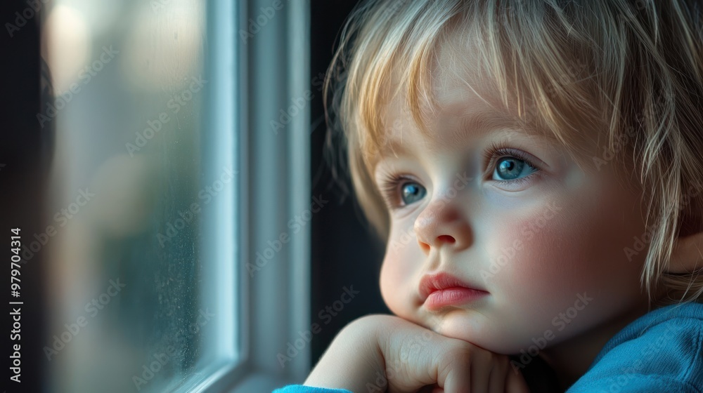 A child resting their chin in their hand while staring out a window. A child resting their chin in their hand while staring out a window.