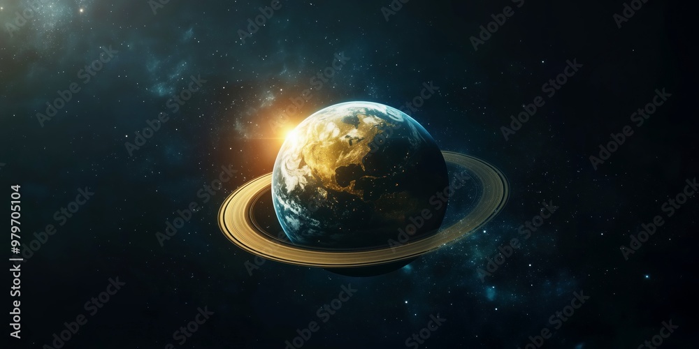Obraz premium Abstract planetary background, Earth floating in space with glowing highlights, sci-fi theme for digital or print backgrounds, cosmic space wallpaper