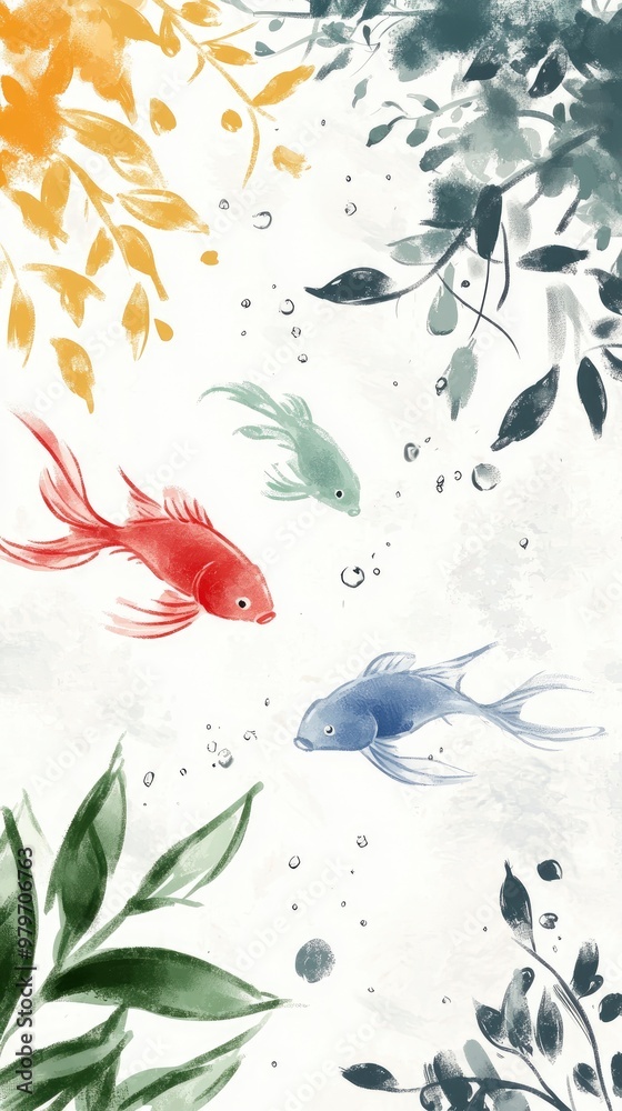 Fototapeta premium Watercolor Fish and Plants