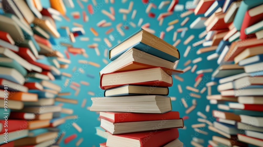 A stack of books piled high, representing a wealth of knowledge and information. A stack of books piled high, representing a wealth of knowledge and information.