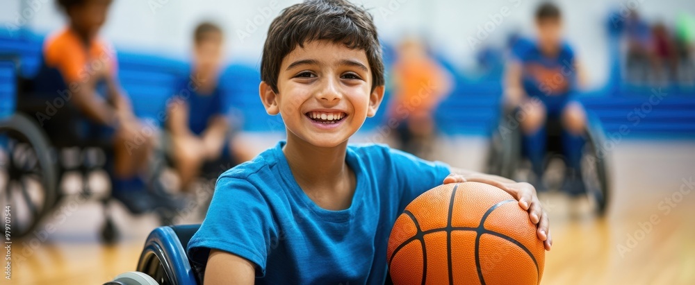 The Child with Basketball Smiling