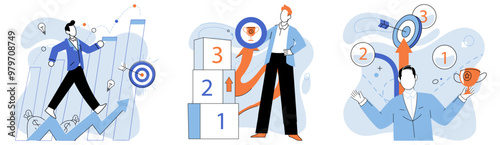 Strategic planning. Vector illustration. Generating new ideas is vital for achieving strategic goals Setting specific targets is crucial in planning phase A well-structured strategic plan provides