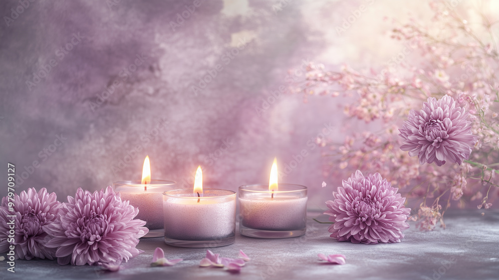 simple background for all saint's day with chrysanthemum and some candles, soft tones. Background mockup mock-up for all Saints Day or All Souls' Day. Background with copy space. simple background for all saint's day with chrysanthemum and some candles, soft tones. Background mockup mock-up for all Saints Day or All Souls' Day. Background with copy space.