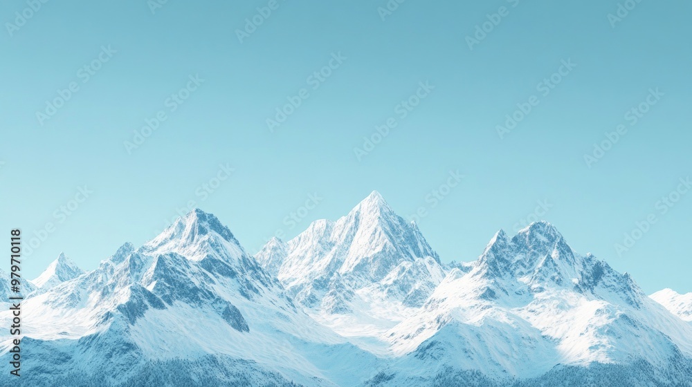 Snow-capped mountain peaks rise majestically against a pristine blue sky, showcasing the beauty and tranquility of a serene winter landscape. Snow-capped mountain peaks rise majestically against a pristine blue sky, showcasing the beauty and tranquility of a serene winter landscape.