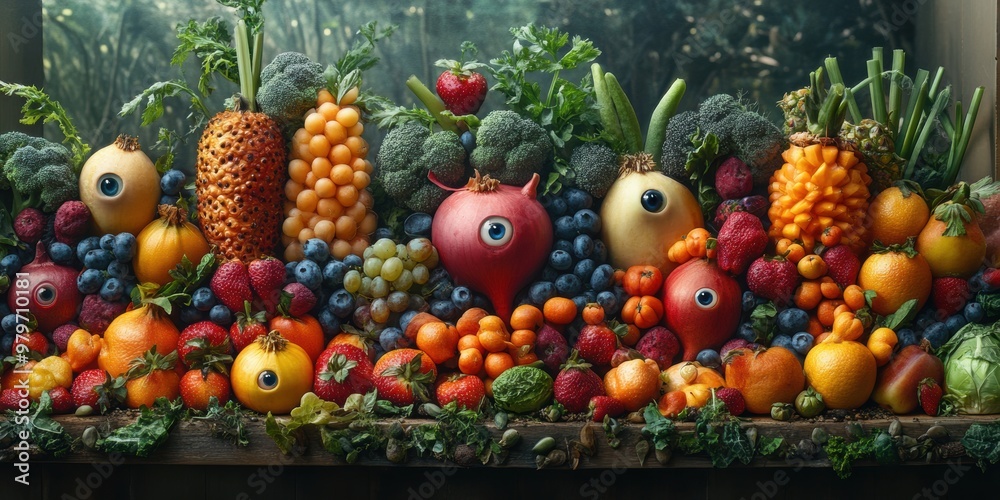 Discover a lively world where fruits and veggies walk around with animated faces Discover a lively world where fruits and veggies walk around with animated faces