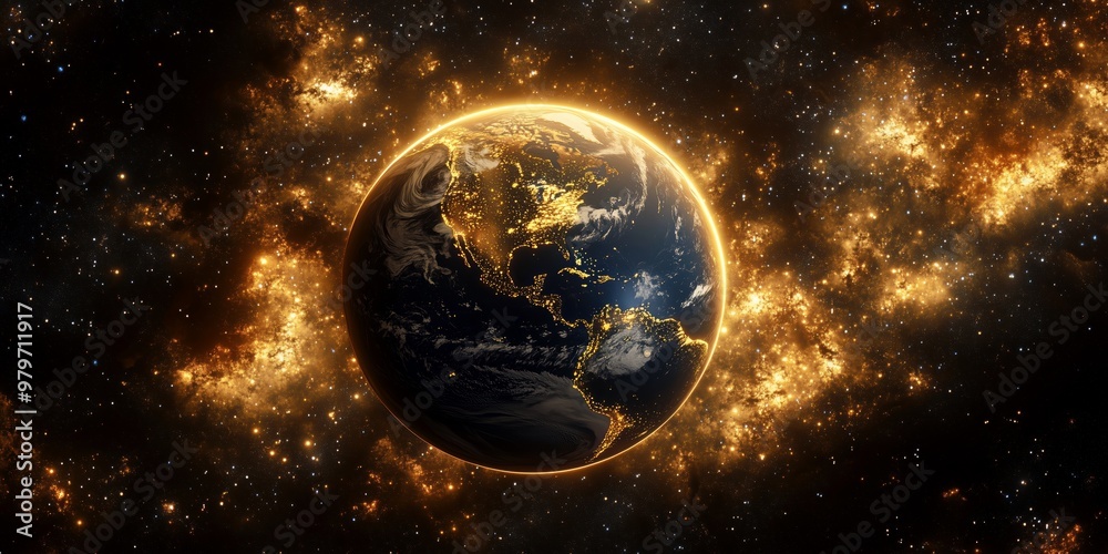 Abstract background, Earth floating in space