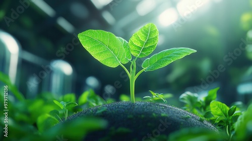 A vibrant green seedling grows strong and healthy, symbolizing nature, growth, and the promise of new beginnings.