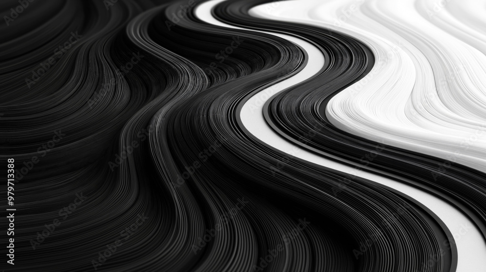 Abstract black and white wavy lines creating a flowing, fluid pattern with high contrast and intricate texture. Abstract black and white wavy lines creating a flowing, fluid pattern with high contrast and intricate texture.