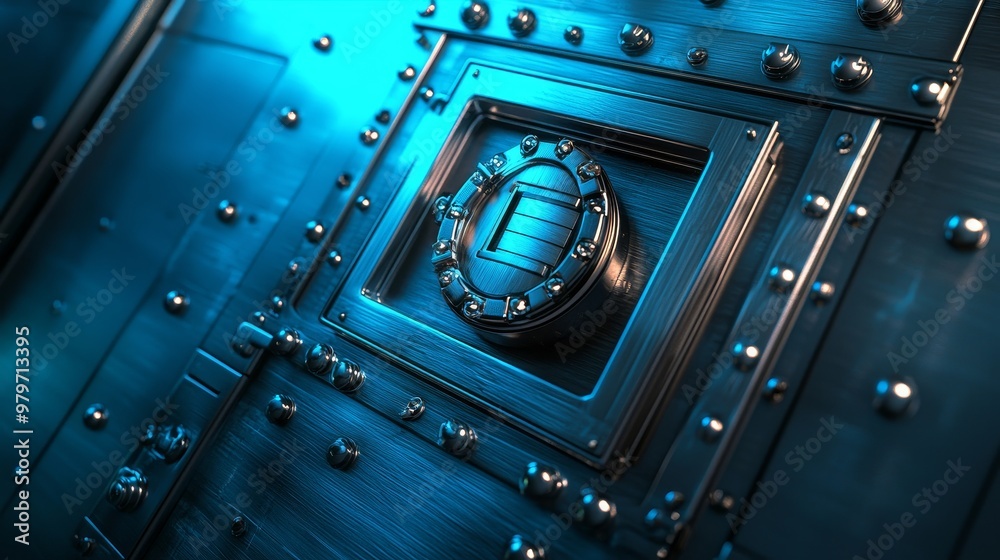Futuristic 3D Safe with Floating Digital Locks for Secure Financial Management. Futuristic 3D Safe with Floating Digital Locks for Secure Financial Management.