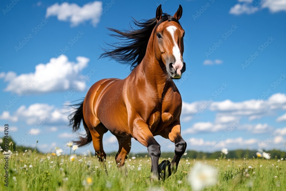 Farm animals like horses trotting in a paddock, their manes blowing in the wind Farm animals like horses trotting in a paddock, their manes blowing in the wind