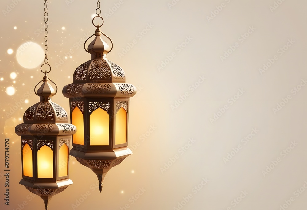 Obraz premium Traditional Arabic lantern lit up for celebrating the Holy Month of Ramadan 