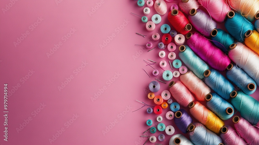 A collection of colorful spools of thread and scissors on a pastel background, with ample room for customizable text A collection of colorful spools of thread and scissors on a pastel background, with ample room for customizable text