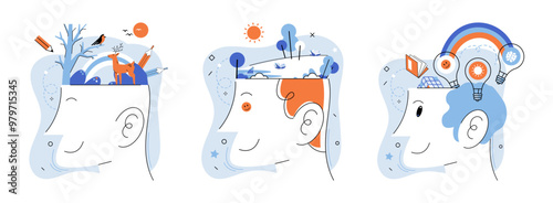 Mindset. Vector illustration. Learning is transformative process fosters personal growth Motivation and inspiration are essential for creative thinking Developing growth mindset leads to improved