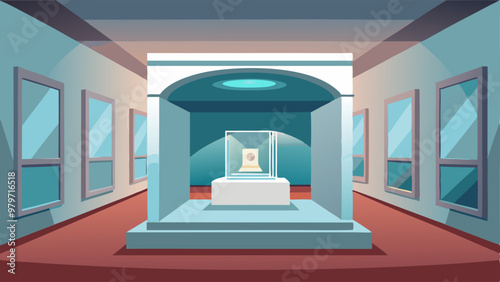 3d white niche shelf box showcase frame with light vector background. Museum interior with exhibit hole perspective view. Projector spotlight inside compartment for gallery exposition stand design