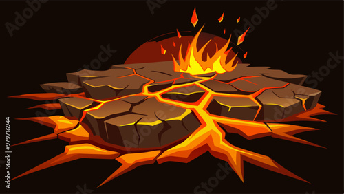 Ground cracks with lava, hot molten magma in breaks on land surface. Vector realistic set of fissure in ground from volcano or earthquake, fractures with liquid lava isolated on black background