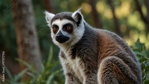 Funny ring-tailed lemur in its natural habitat.