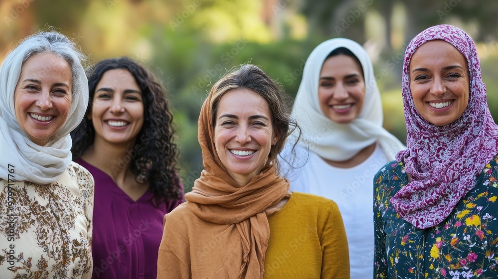 A group of women from different religions smiling together.