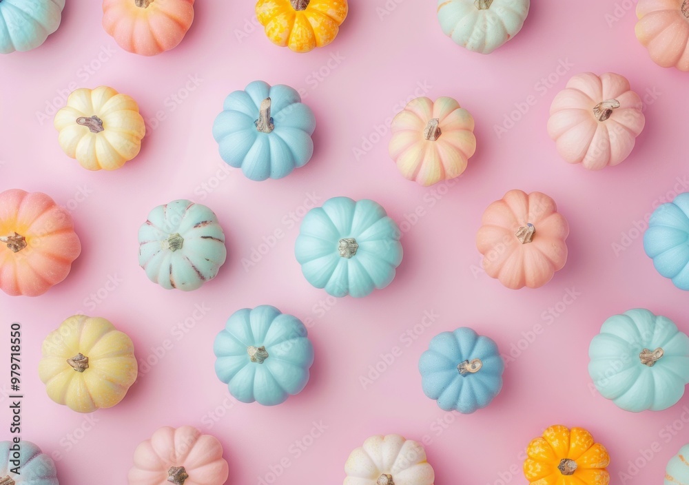 Pattern of Pastel Pumpkins on Pink Background Pattern of Pastel Pumpkins on Pink Background