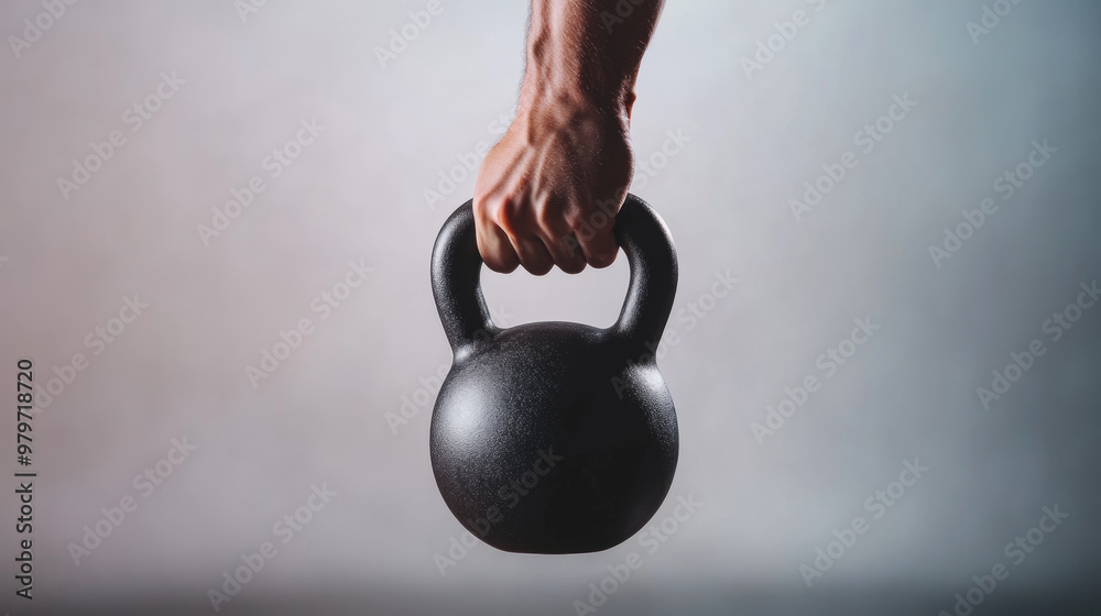 Fototapeta premium A close up of kettlebell being lifted, showcasing strength and focus. image captures determination and effort involved in weight training