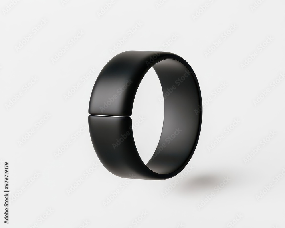 Minimalist open cuff bracelet in matte black, floating in mid-air against a white background Minimalist open cuff bracelet in matte black, floating in mid-air against a white background