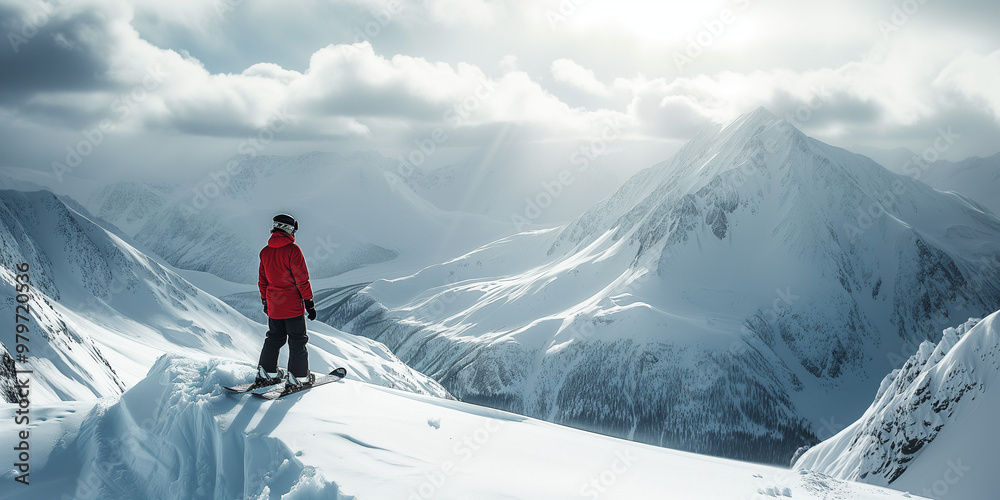 Skier in high mountains in winter Skier in high mountains in winter