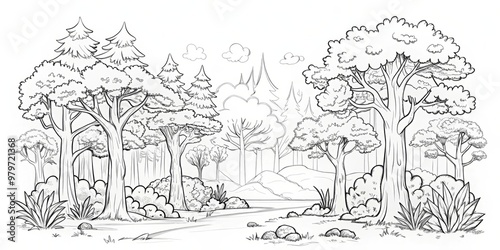 Wallpaper Mural amazing black and white forest coloring. Forest coloring for kids and adults. Torontodigital.ca