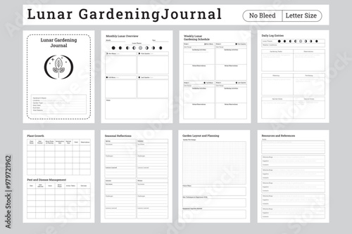 Lunar Gardening Planner Designs, Moon Phase Gardening Journal Vectors Stylish Lunar Gardening  Icon, Creative Lunar Planting Planner Illustrations
